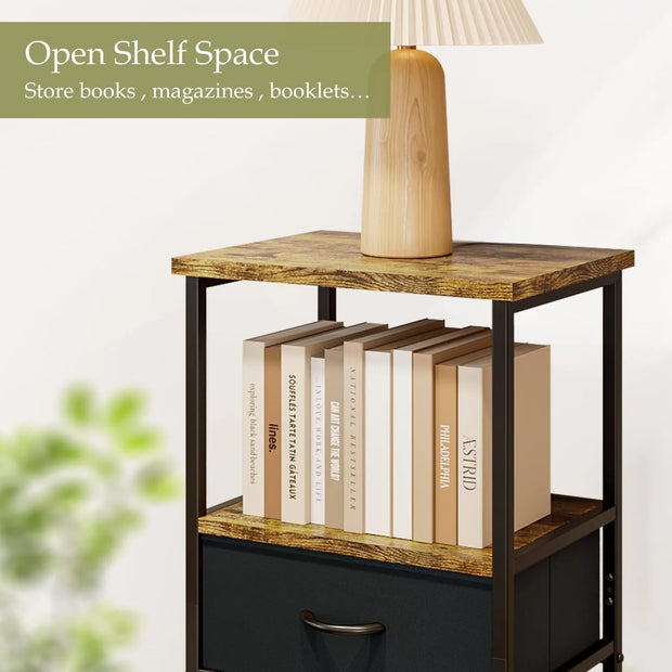 Side Table Bedside Table with 2 Fabric Storage Drawers – Nightstand for Bedroom, Living Room & Dorm