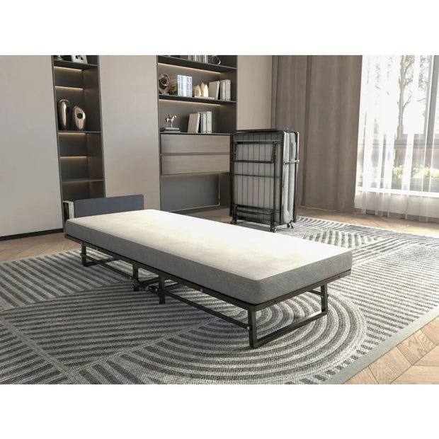 Metal Folding Bed Frame with Foam Mattress of Pockets Easy Storage and Movable with 4 Castors