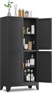 Metal Pantry Cabinet, Kitchen Pantry Storage Cabinets with 2 Door and 3 Adjustable Shelves, White Kitchen Pantry Cabinet