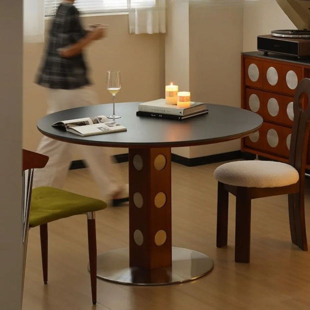 Living Luxury Vintage Wood Round Dining Table – Minimalist Balcony & Breakfast Set