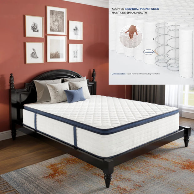 10/12/14 Inch Queen Size Mattress, Hybrid Mattress, Medium Firm for Pressure Relief, Cool Sleep & Partner Motion Isolation