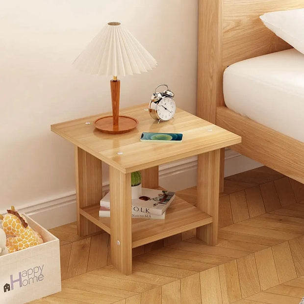 Solid Wood Bedside Table – Double-Layer Nightstand for Bedroom & Living Room
