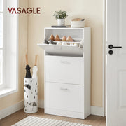 VASAGLE 3-Tier Wooden Shoe Cabinet, Storage Cupboard With 3 Flip Doors, Perfect for Narrow Hallway, Living Room, Bedroom