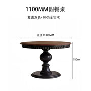 Middle Ancient Style French Retro Solid Wood Round Dining Table – Extendable American Mesa Comedor