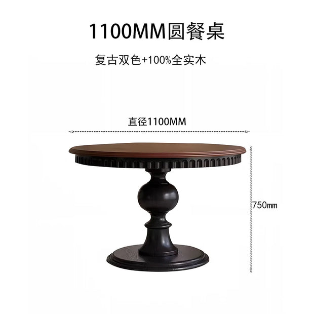 Middle Ancient Style French Retro Solid Wood Round Dining Table – Extendable American Mesa Comedor