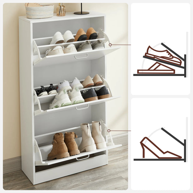 VASAGLE 3-Tier Wooden Shoe Cabinet, Storage Cupboard With 3 Flip Doors, Perfect for Narrow Hallway, Living Room, Bedroom