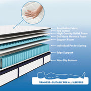 Queen Size Mattress Gel Memory Foam Hybrid Mattress , Pressure Relief, Medium Firm Comfort, Motion Isolation, Mattress in a box