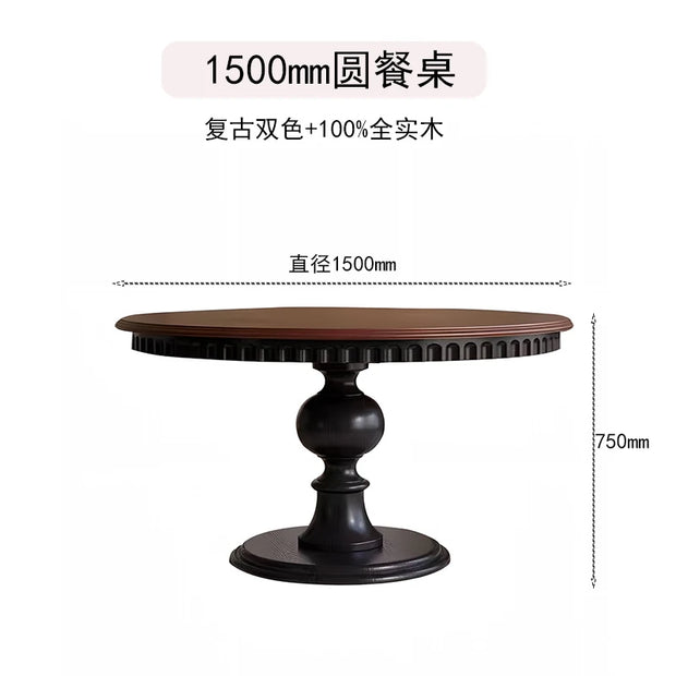 Middle Ancient Style French Retro Solid Wood Round Dining Table – Extendable American Mesa Comedor