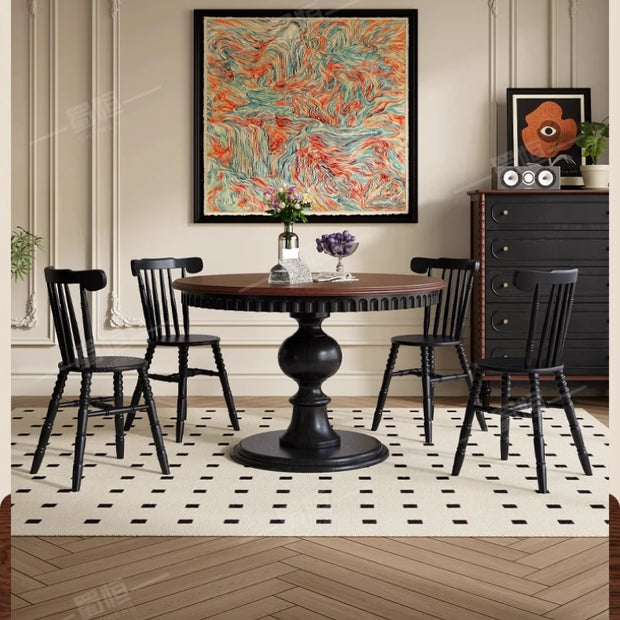 Middle Ancient Style French Retro Solid Wood Round Dining Table – Extendable American Mesa Comedor