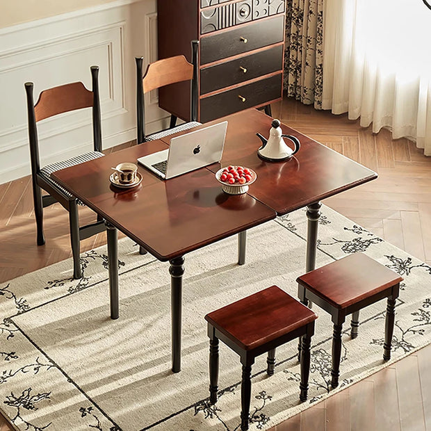 Mid Century Dark Foldable Dining Table – French Chic Vintage with Unique Tall Legs