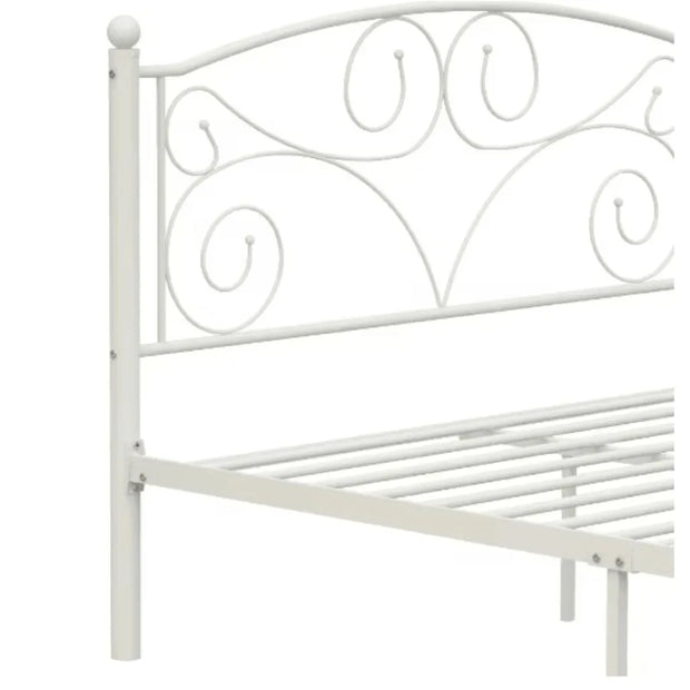 Sturdy Queen Metal Bed Frame – Flower Design with Headboard & Footboard