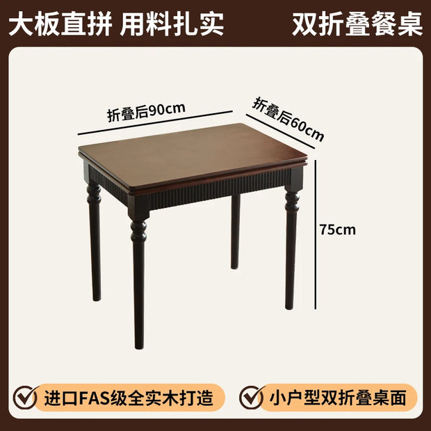 Mid Century Dark Foldable Dining Table – French Chic Vintage with Unique Tall Legs