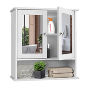 Bathroom Cabinet Wall-Mounted Storage Cabinet Modern Toilet Cupboard Storage Unit with Double Mirror Door Adjustable Shelf White