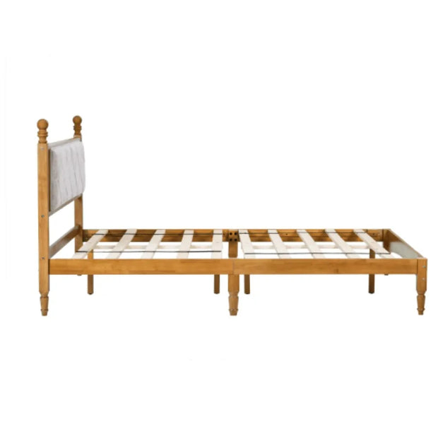 Wood Bed Frame With Fabric Upholstered board