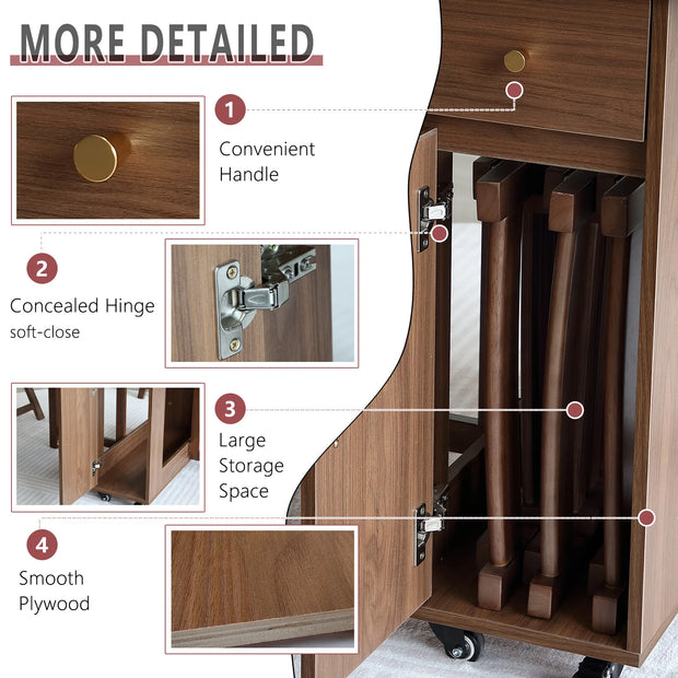Folding Dining Table with 2 Drawers & 4 Wheels – Space-Saving Kitchen & Living Room Table