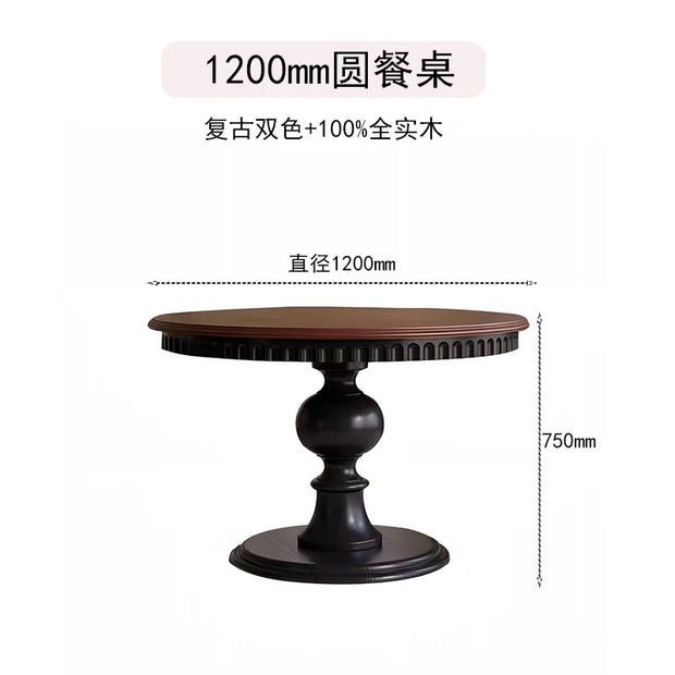 Middle Ancient Style French Retro Pure Solid Wood Round Dining Table American Round Furniture Mesa Comedor Extensible Restaurant