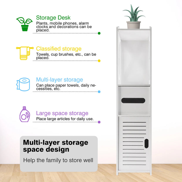 Bathroom Floor Cabinet Free Standing slim bathroom cabinet with Paper Towel Drawer & Cupboard Storage Organizer Home Furniture