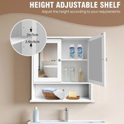 Bathroom Cabinet Wall-Mounted Storage Cabinet Modern Toilet Cupboard Storage Unit with Double Mirror Door Adjustable Shelf White