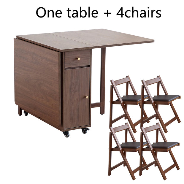 Folding Dining Table with 2 Drawers & 4 Wheels – Space-Saving Kitchen & Living Room Table