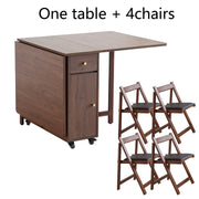 Folding Dining Table with 2 Drawers and 4 Wheels for Living Room,Kitchen, Farmhouse, Space Saving Table