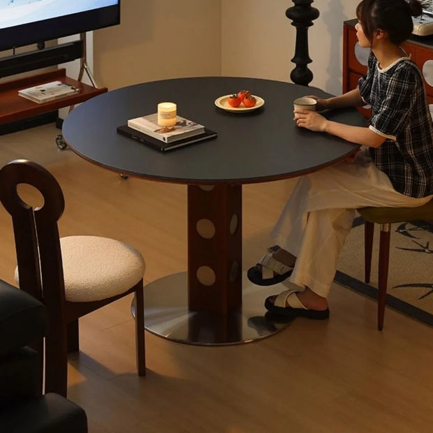 Living Luxury Vintage Wood Round Dining Table – Minimalist Balcony & Breakfast Set