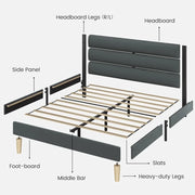 Bed Frame, Platform Bed Frame with Velvet Upholstered Headboard, No Box Spring Needed, Sturdy Metal Support, Noise Free