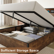 Rustic Wooden Lift-Up Storage Bed Frame with Charging Station, Under-Bed Drawers & Shelves – Noise-Free, Spring Box Not Needed, Perfect for Modern Bedrooms, Bed Accessories