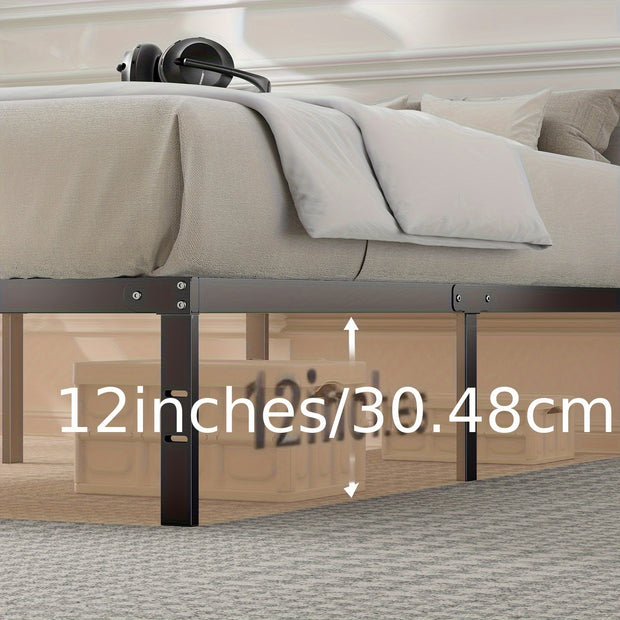 Metal Bed Frame Support Sturdy Platform Mattress Foundation with Under Storage Space No Box Spring Needed Black Full Queen King Twin Size